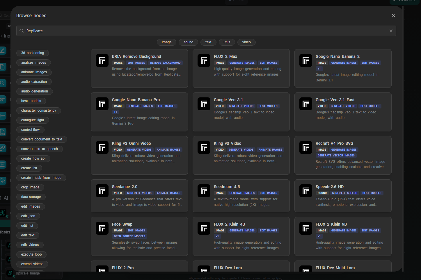 Replicate node model selector
